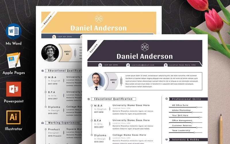 Pulito e professionale modificabile Ms Word Apple Pages CV CV modello
