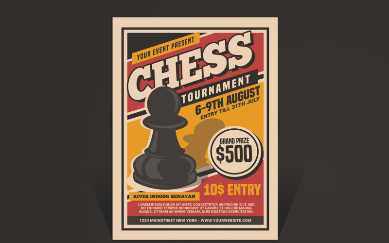 Download Фирменный стиль "Chess Tournament Flyer - Corporate Identity Template" / Chess Tournament Flyer - Corporate Identity Template - Фирменный стиль на тему графика chess,competition,contest,flyer,game,horse,king,print,template,professional,psd,queen,retro,sport,sports