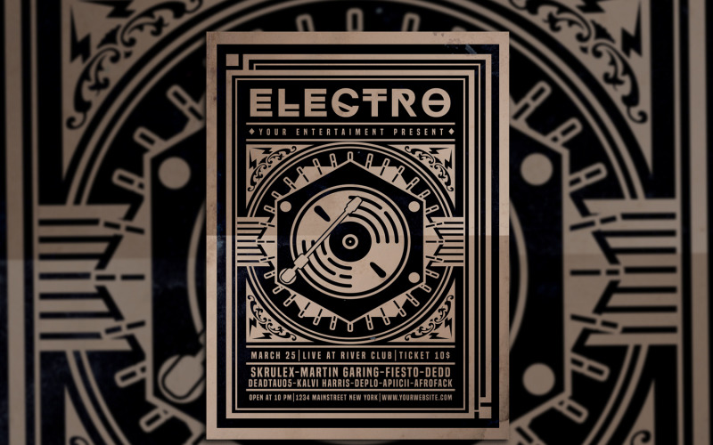 Flyer de musique électro vintage - modèle d'identité d'entreprise