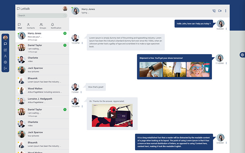 Lettalk - Plantilla de administración de aplicación de chat Bootstrap receptiva