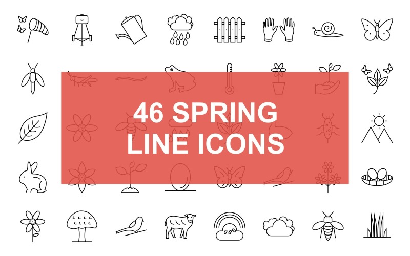 Spring Line svart ikonuppsättning