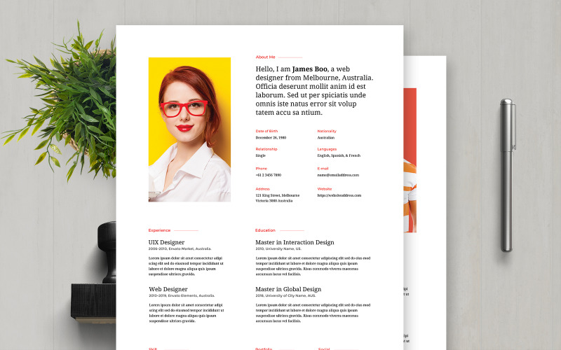詹姆斯·布| Web Designer专业和干净的简历模板