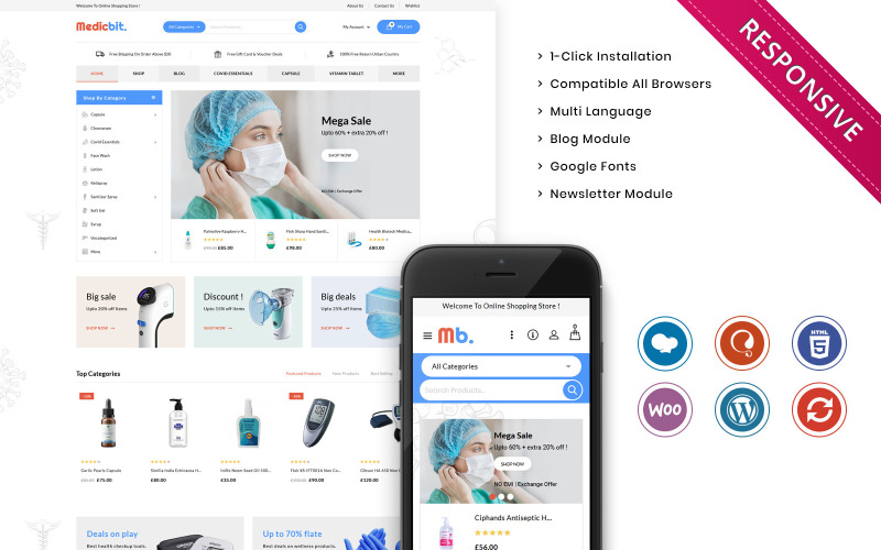Medicbit - адаптивная тема WooCommerce для медицинского магазина