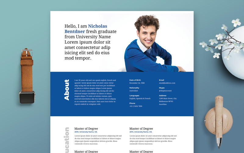 Download Резюме "Nicholas Bentdner | Professional and Clean Resume Template" / Nicholas Bentdner | Professional and Clean Resume Template - Резюме на тему графика professional,resume,cv,clean,business,corporate,documents,paper,curriculum,vitae,job,works,fresh,graduate