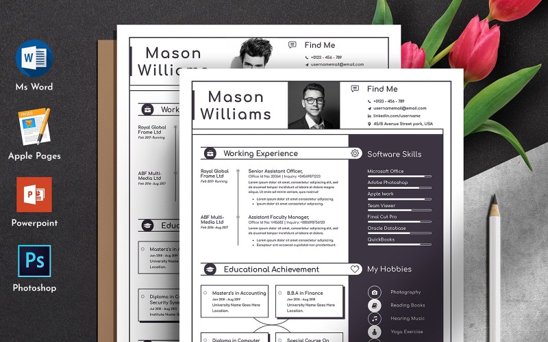 Download Резюме "Professional &amp; Clean Editable Word Apple Pages Cv Resume Template" / Professional &amp; Clean Editable Word Apple Pages Cv Resume Template - Резюме на тему графика resume template,cv design,creative,ms word,clean cv,word resume,apple pages,curriculum vitae,biodata,cover letter,job application,modern,professional,infographic,powerpoint template,docx,simp