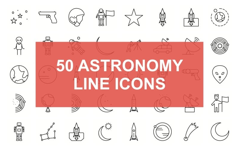 Astronomi Hattı Siyah Simge Seti