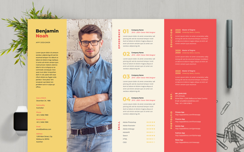 Download Резюме "Benjamin Noah | App Designer Professional and Clean Resume Template" / Benjamin Noah | App Designer Professional and Clean Resume Template - Резюме на тему графика professional,resume,cv,clean,business,corporate,documents,paper,curriculum,vitae,job,works,fresh,graduate