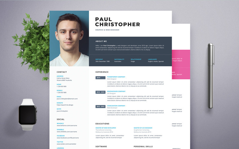 Paul Christopher | Grafik ve Web Tasarımcısı Profesyonel Özgeçmiş Şablonu