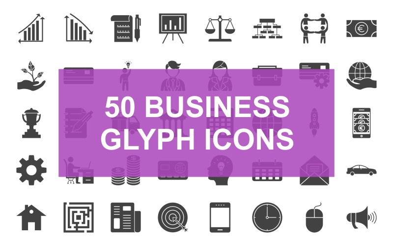 50 biznes czarny zestaw ikon glifów