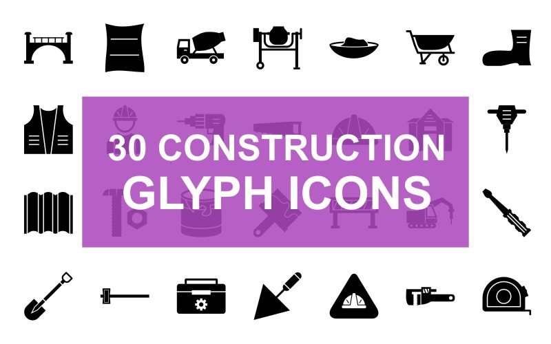 Conjunto de ícones pretos de glifo de construção