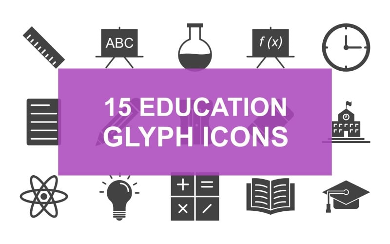 Conjunto de iconos de educación glifo negro
