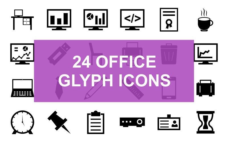 Sada ikon 24 Office Glyph Black