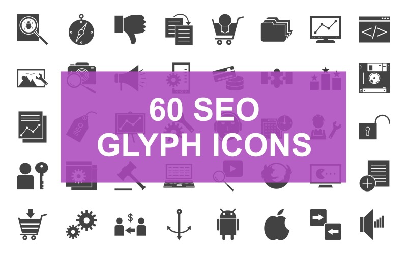 60 SEO гліфів чорний набір іконок