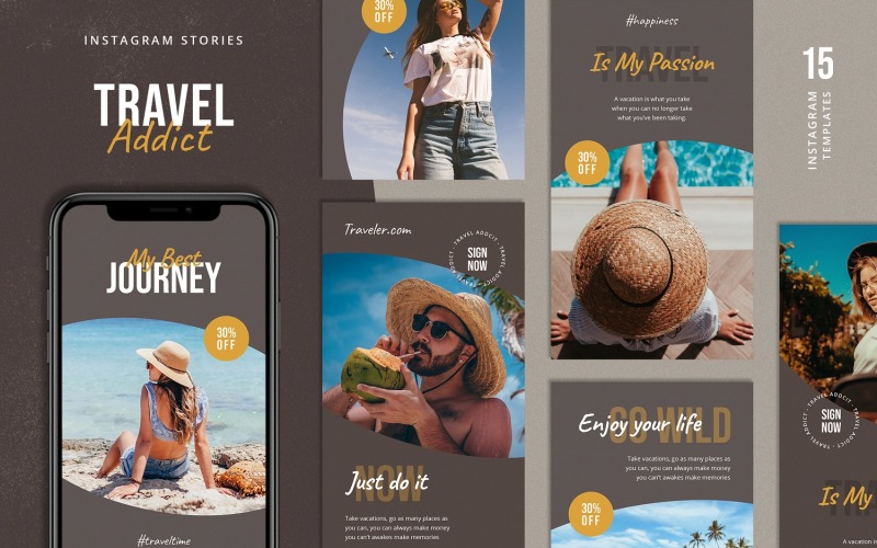 Modelo de histórias de viagens no Instagram para mídia social
