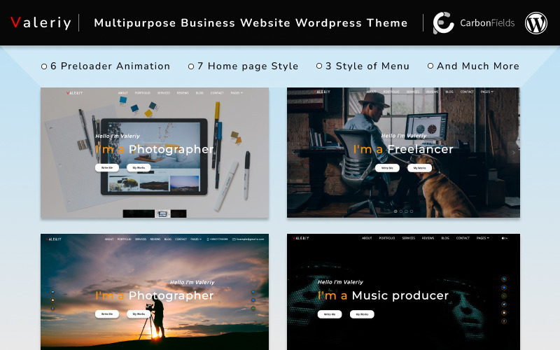 Valeriy | Multipurpose Personal och Business med blogg WordPress-tema