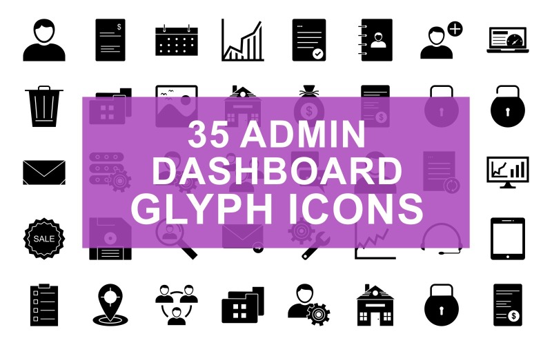 Admin Dashboard Glyph Black Set-pictogram