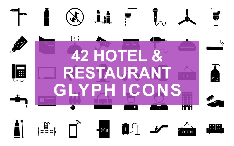 Hotel & Restaurant glyf černá sada ikon