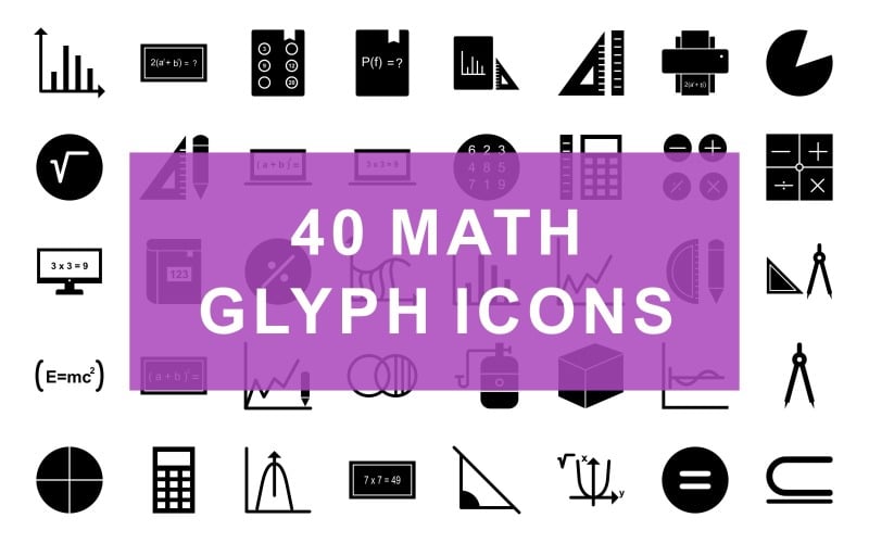 Ícone de conjunto de símbolos matemáticos glifo preto