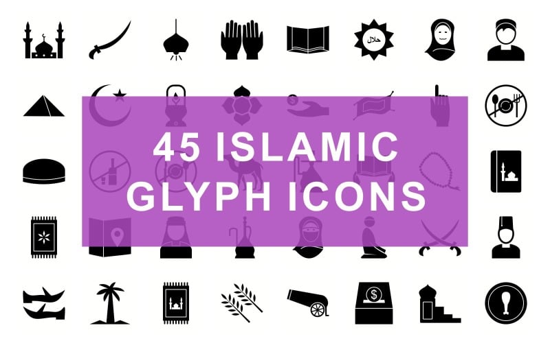 Download Набор иконок "Islamic Glyph Black Set Icon" / Islamic Glyph Black Set Icon - Набор иконок на тему графика islamic,islamic star,prayer beads,coconut tree,mosque,magical lamp,new moon,holy quran,khana kaba,arabic sword,overhead light,praying hands,holy book,halal sticker,islamic women,islamic man,p