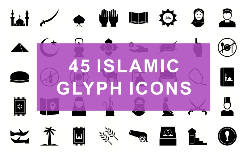 Islamitisch Glyph Black Set-pictogram