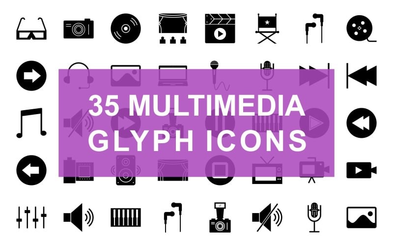 Multimedia Glyph Black Set Icon
