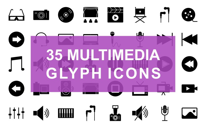 Multimedya Glif Siyah Set Simgesi
