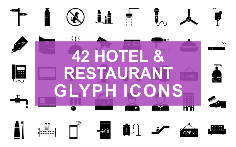 Отель и ресторан Glyph Black Set Icon