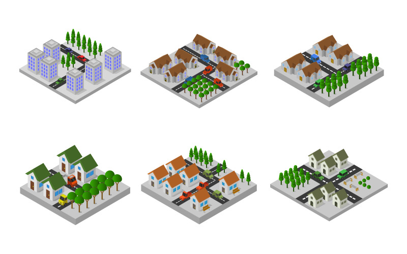 Set Città Isometrica - Immagine Vettoriale