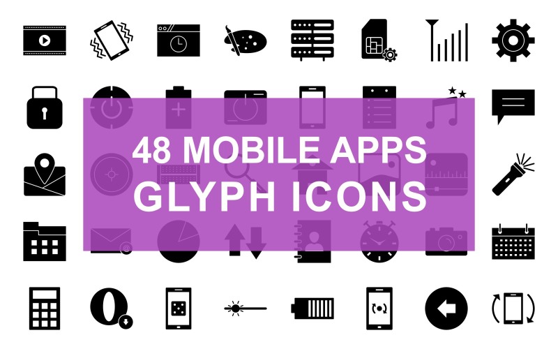 Mobiele apps Glyph Black Set-pictogram