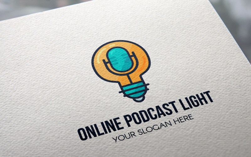 Download Шаблон логотипа "Online Podcast Light Logo Template" / Online Podcast Light Logo Template - Шаблон логотипа на тему графика podcast,social,media,vlog,talkshow,broadcast,talks,recording,live,streaming,audio,radio,radioshow,station,lamp,show,creative,idea,promo,blog