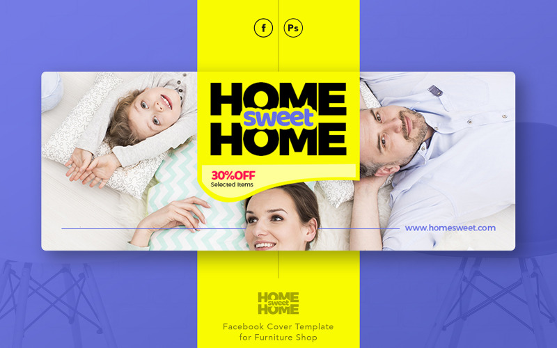 Download Шаблон для соцсетей "HomeSweetHome - Furniture Facebook Cover Template for Social Media" / HomeSweetHome - Furniture Facebook Cover Template for Social Media - Шаблон для соцсетей на тему графика home,sweet,furniture,family,house,accessories,chair,table,pillow,bed,families,facebook,cover,purple,yellow