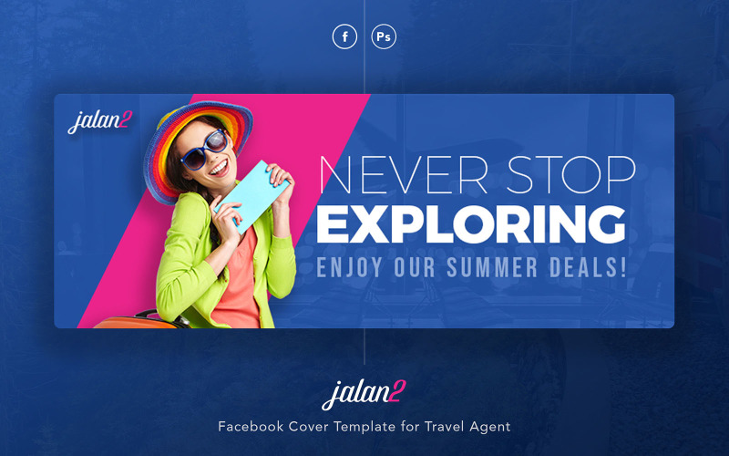Download Шаблон для соцсетей "Jalan2 - Travel Agent Facebook Cover PSD Template for Social Media" / Jalan2 - Travel Agent Facebook Cover PSD Template for Social Media - Шаблон для соцсетей на тему графика travel,promo,promotion,explore,trip,flight,hotel,facebook,cover,template,business,photoshop,modern