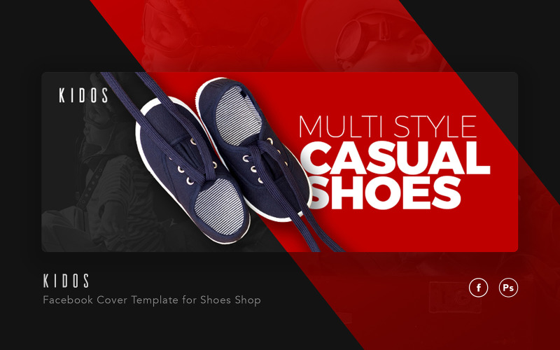 Download Шаблон для соцсетей "Kidos - Kids Shoe Shop Facebook Cover Template for Social Media" / Kidos - Kids Shoe Shop Facebook Cover Template for Social Media - Шаблон для соцсетей на тему графика kids,kid,shoe,shoes,shop,fashion,facebook,cover,template,style