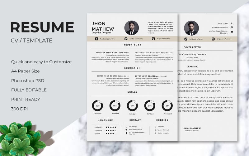Download Резюме "Modern Professional Curriculum Resume Template" / Modern Professional Curriculum Resume Template - Резюме на тему графика a4,clean,cv,design,elegant,elegant resume,female,feminine,infographic,letter,minimalist,modern,modern resume,portfolio,professional,resume,resume clean,resume cv,resume design,2 page