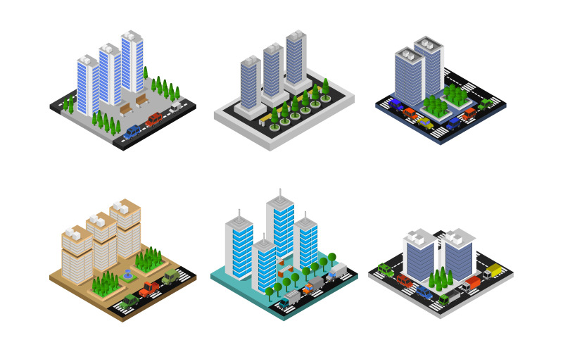 Download Vector "Set of Isometric Cities Illustrated On White Background - Vector Image" / Set of Isometric Cities Illustrated On White Background - Vector Image - Vector на тему графика illustration,elements,urban,environment,transport,nature,business,set,architecture,map,graphic,vector,construction,street,modern,house,skyline,isolated,concept,scape