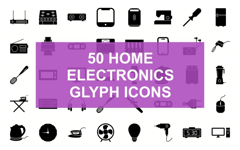 Hem Elektronisk Glyph Svart Set Ikon