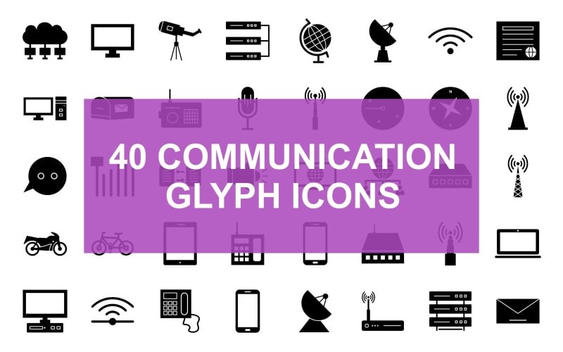 Komunikacja Glif czarny zestaw ikon