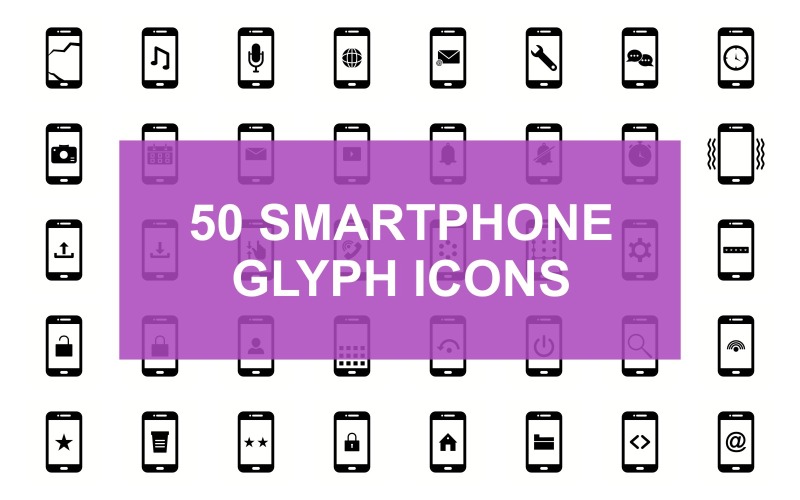 Smartphone Glyph Black ingesteld pictogram