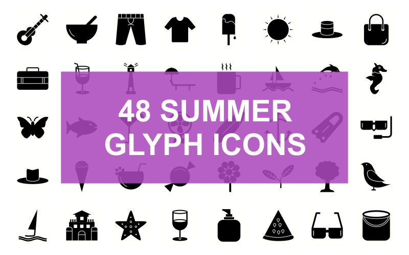 Sommar Glyph Svart Set Ikon
