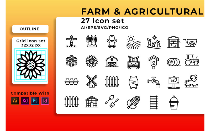 Bauernhof und landwirtschaftliches Set-Symbol