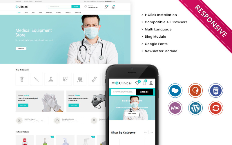 Clinical - адаптивная тема WooCommerce для медицинского магазина