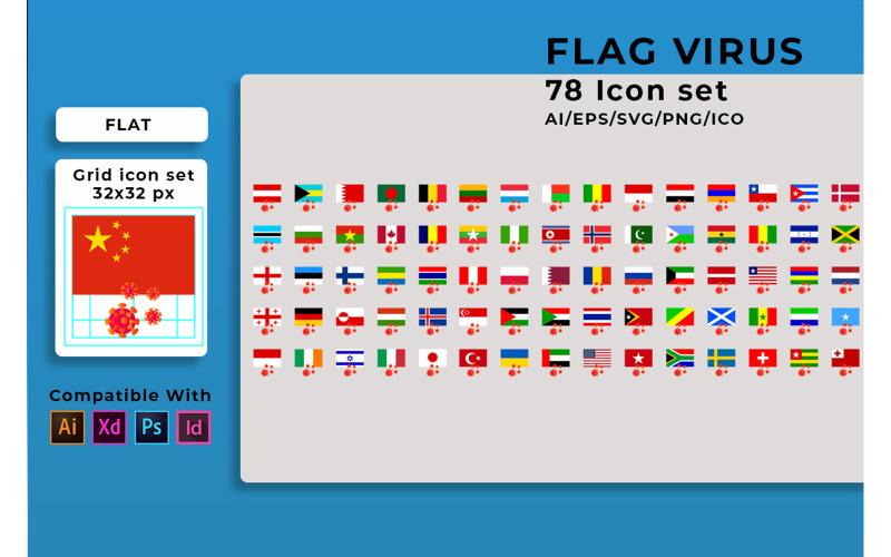 Download Набор иконок "Corona Flag Country Set Icon" / Corona Flag Country Set Icon - Набор иконок на тему графика coronavirus,corona virus,virus,infection,disease,flag,danger,corona,epidemic,background,health,medical,illness,flu,sickness,sars,influenza,country,medicine,usa