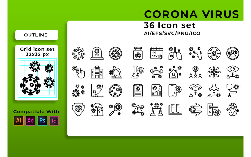 Download Набор иконок "Corona Virus Set Icon" / Corona Virus Set Icon - Набор иконок на тему графика corona,virus,health,icon,coronavirus,infection,vector,mask,protection,flu,disease,line,medical,pandemic,prevention,illustration,outline,set,icons
