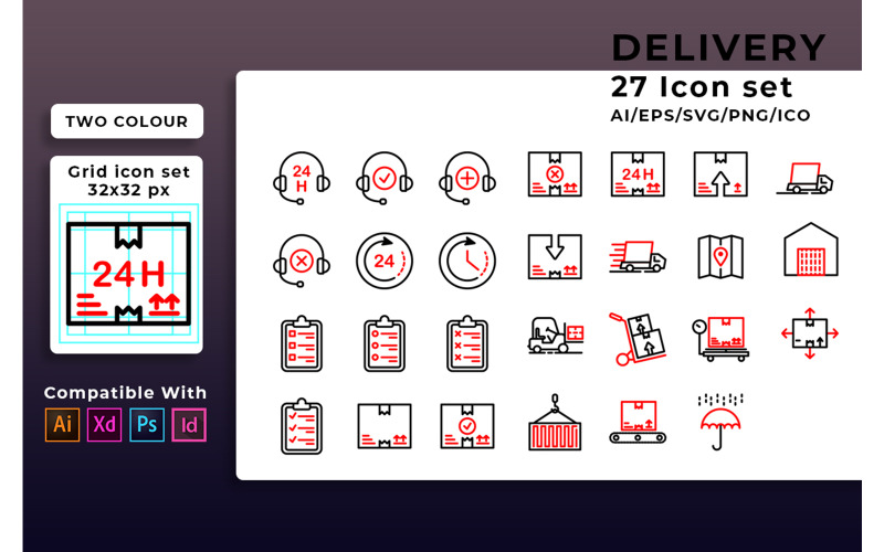 Download Набор иконок "Delivery Set Icon" / Delivery Set Icon - Набор иконок на тему графика delivery,icon,set,line,vector,symbol,outline,business,service,truck,express,box,thin,fast,package,shipping,distribution,web,sign,courier
