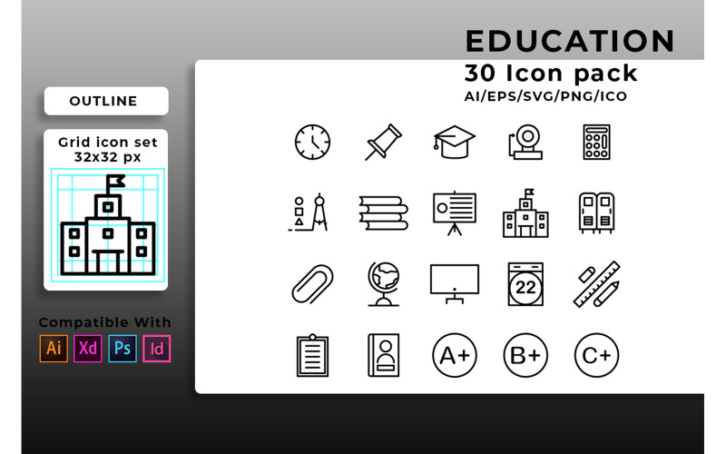 Download Набор иконок "Education Set Icon" / Education Set Icon - Набор иконок на тему графика icon,set,education,web,vector,business,art,school,learning,collection,symbol,design,flat,computer,university,line,internet,thin,science,medical