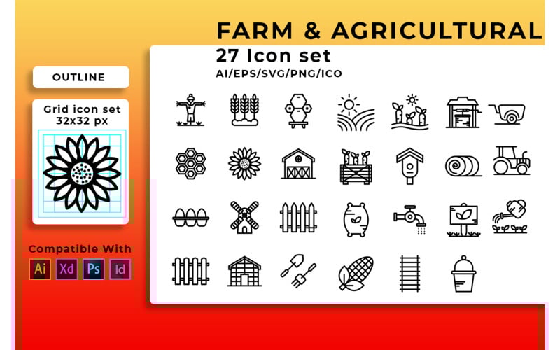 Farm And Agricultural Set Icon