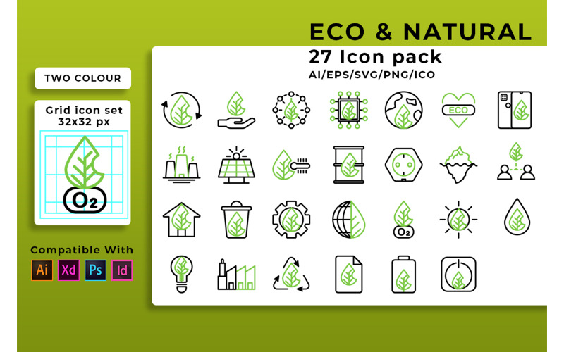 Green Leaf Energy Set Icon