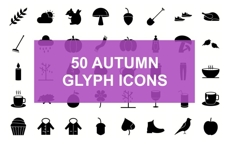 Herfst Glyph Black Set Icon
