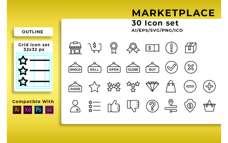 Download Набор иконок "Marketplace Set Icon" / Marketplace Set Icon - Набор иконок на тему графика marketplace,online,icon,cart,store,set,web,payment,vector,gift,internet,commerce,discount,delivery,market,money,shop,illustration,outline,price