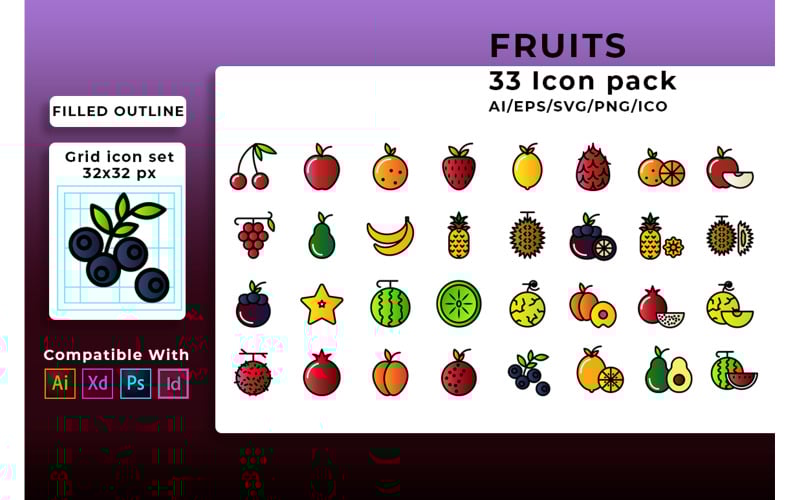 Set di frutta icona